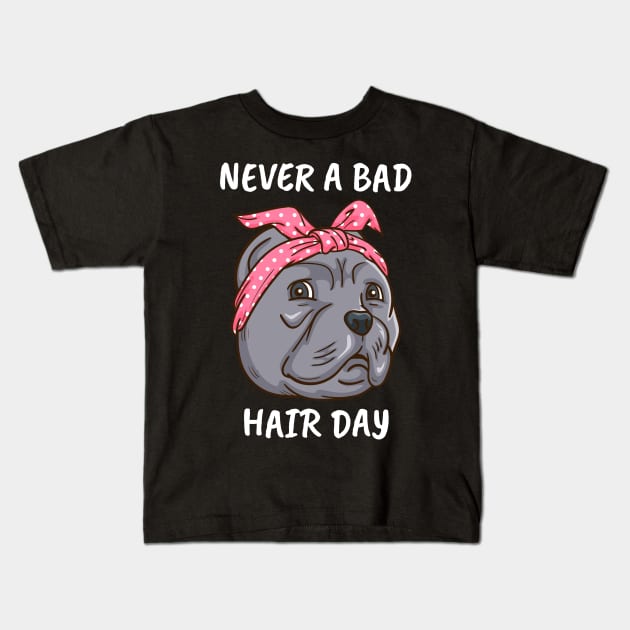 Pitbull Dog Owner Women Never A Bad Hair Day Kids T-Shirt by PomegranatePower
